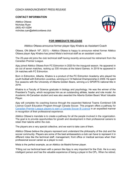 Coach Announcement Press Release