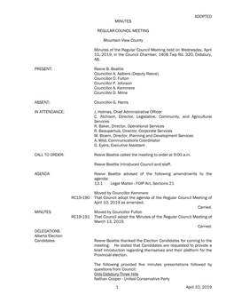 Regular Council Meeting Minutes