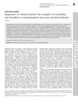 Epigenetics in Clinical Practice: the Examples of Azacitidine and Decitabine in Myelodysplasia and Acute Myeloid Leukemia
