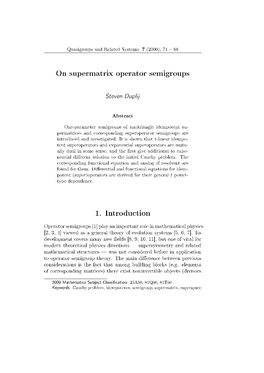 On Supermatrix Operator Semigroups 1. Introduction