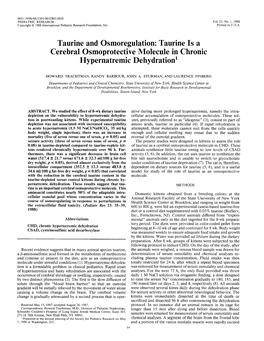 Taurine and Osmoregulation: Taurine Is a Cerebral Osmoprotective Molecule in Chronic Hypernatremic Dehydration1