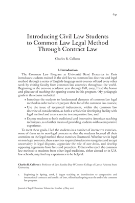 Introducing Civil Law Students to Common Law Legal Method Through Contract Law