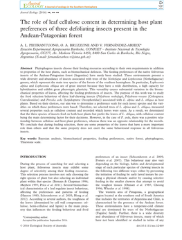 The Role of Leaf Cellulose Content in Determining Host Plant Preferences of Three Defoliating Insects Present in the Andean-Patagonian Forest