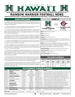 Game Storylines 2019 Rainbow Warrior Schedule Game 12