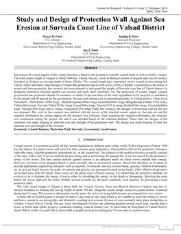 Study and Design of Protection Wall Against Sea Erosion at Survada Coast Line of Valsad District (J4R/ Volume 03 / Issue 12 / 001)