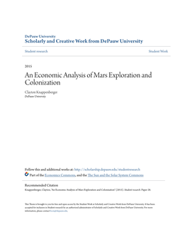 An Economic Analysis of Mars Exploration and Colonization Clayton Knappenberger Depauw University