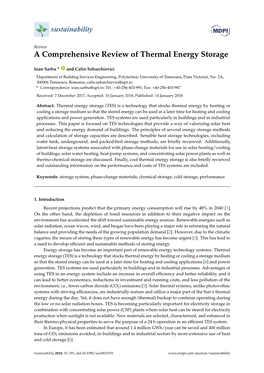 A Comprehensive Review of Thermal Energy Storage