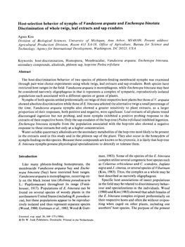 Vanduzeea Arquata and Enchenopa Binotata Discrimination of Whole Twigs, Leaf Extracts and Sap Exndates