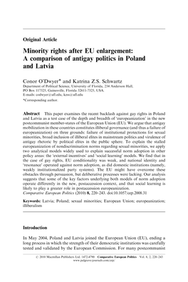 Minority Rights After EU Enlargement: a Comparison of Antigay Politics in Poland and Latvia