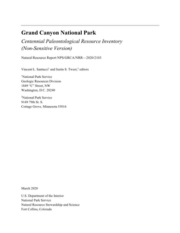 Grand Canyon National Park Centennial Paleontological Resource Inventory (Non-Sensitive Version)