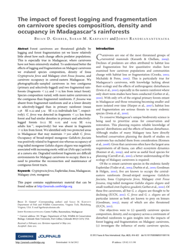 The Impact of Forest Logging and Fragmentation on Carnivore Species Composition, Density and Occupancy in Madagascar’S Rainforests