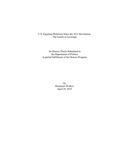 U.S.-Egyptian Relations Since the 2011 Revolution: the Limits of Leverage