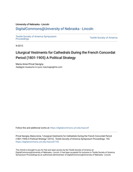 Liturgical Vestments for Cathedrals During the French Concordat Period (1801-1905) a Political Strategy