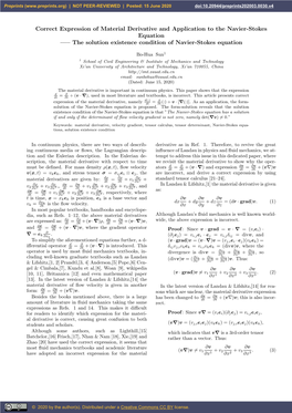 Correct Expression of Material Derivative and Application to the Navier-Stokes Equation —– the Solution Existence Condition of Navier-Stokes Equation