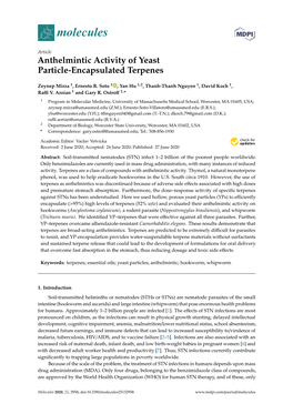 Anthelmintic Activity of Yeast Particle-Encapsulated Terpenes