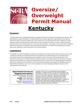 Kentucky Oversize/ Overweight Permit Manual