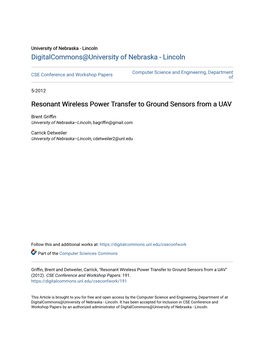 Resonant Wireless Power Transfer to Ground Sensors from a UAV