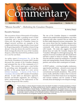 Rethinking the Canadian Diaspora by Kenny Zhang* Executive Summary