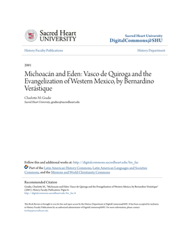 Michoacán and Eden: Vasco De Quiroga and the Evangelization of Western Mexico, by Bernardino Verástique Charlotte M