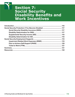 Section 7: Social Security Disability Benefits and Work Incentives