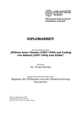 William Astor Chanler (1867-1934) Und Ludwig Von Höhnel (1857-1942) Und Afrika“