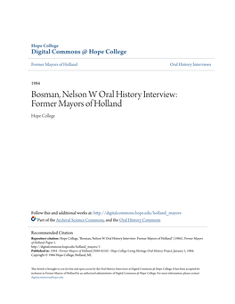 Former Mayors of Holland Oral History Interviews