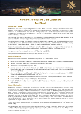 Northern Star Paulsens Gold Operations Fact Sheet