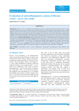 Evaluation of Anti-Inflammatory Action of Illicium Verum - an in Vitro Study Rachel Paul1, R