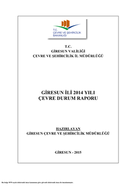 Gġresun Ġlġ 2014 Yili Çevre Durum Raporu