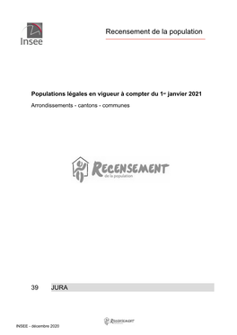 Populations Légales En Vigueur À Compter Du 1Er Janvier 2021