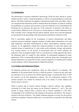 1.1. Introduction the Phenomenon of Positron Annihilation Spectroscopy