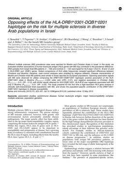 0201 Haplotype on the Risk for Multiple Sclerosis in Diverse Arab Populations in Israel