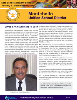 Montebello Schools/Healthy Unified School District Students Grant Goals & Achievements Januaryjanuary 1 - 1December - December 31, 2010 31, 2010