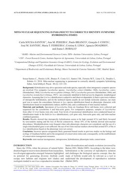 Mito-Nuclear Sequencing Is Paramount to Correctly Identify Sympatric Hybridizing Fishes