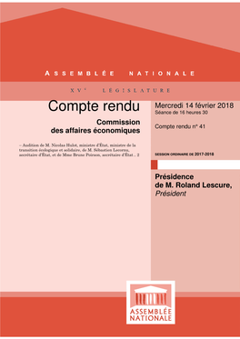 Compte Rendu Séance De 16 Heures 30 Commission Compte Rendu N° 41 Des Affaires Économiques