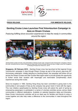 Genting Cruise Lines Launches First Voluntourism Campaign in Asia On