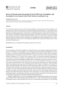 Zootaxa, Review of the Mite Genus Gaeolaelaps Evans & Till (Acari: Laelapidae)