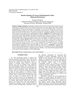 Density Equation of Cassava-Stalk Briquettes Under Moderate Die-Pressure