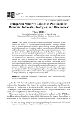 Hungarian Minority Politics in Post