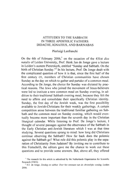 Attitudes to the Sabbath in Three Apostolic Fathers: Did Ache, Ignatius, and Barnabas