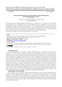 The Cryptocephalinae (Coleoptera: Chrysomelidae) of the Mongolian Altai E.V