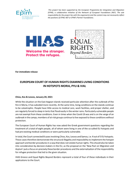 European Court of Human Rights Examines Living Conditions in Hotspots Moria, Pyli & Vial