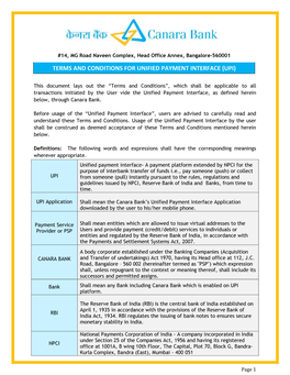 Terms and Conditions for Unified Payment Interface (Upi)