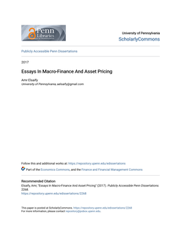 Essays in Macro-Finance and Asset Pricing