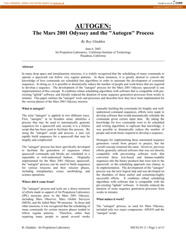 The Mars 2001 Odyssey and the "Autogen" Process