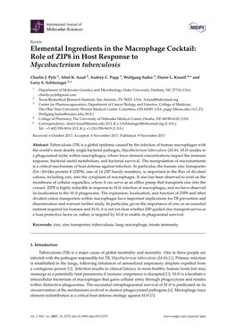 Role of ZIP8 in Host Response to Mycobacterium Tuberculosis