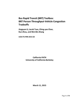 Bus Rapid Transit (BRT) Toolbox: BRT Person Throughput-Vehicle Congestion Tradeoffs