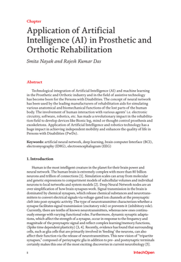 Application of Artificial Intelligence (AI) in Prosthetic and Orthotic Rehabilitation Smita Nayak and Rajesh Kumar Das
