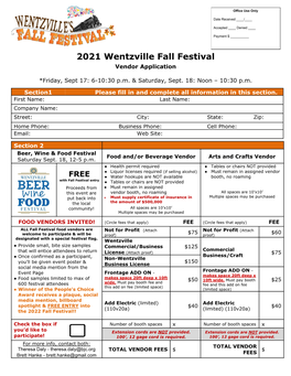 2021 Fall Festival Vendor Application