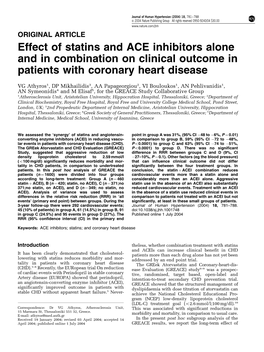 Effect of Statins and ACE Inhibitors Alone and in Combination on Clinical Outcome in Patients with Coronary Heart Disease